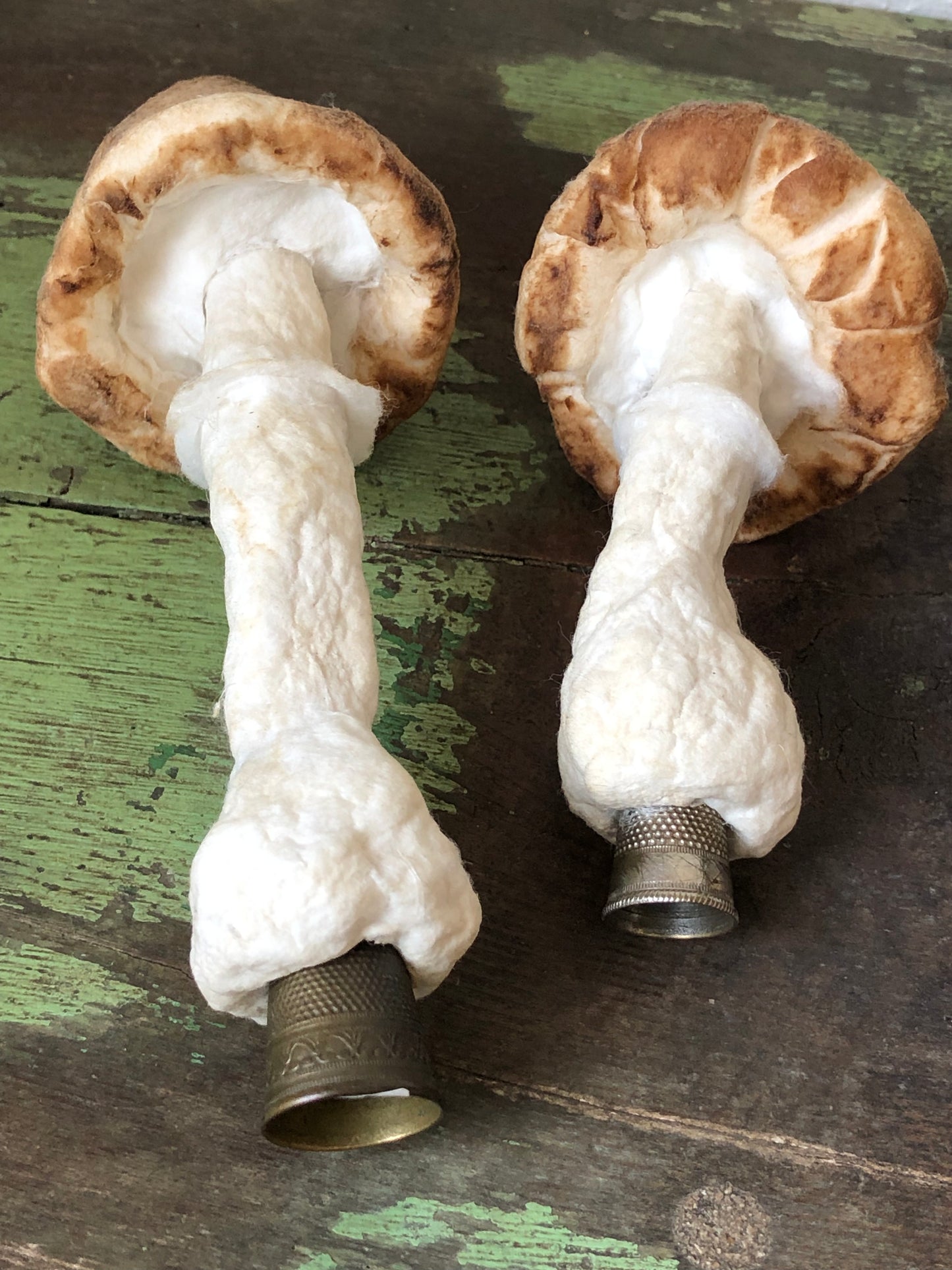 2 svampe på gamle fingerbøl